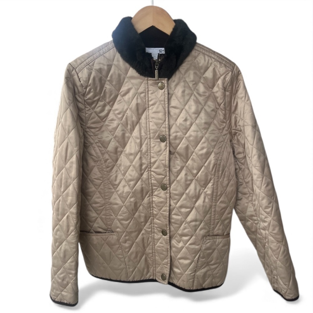 Charter Club Gold Quilted Puffer Jacket | Faux Fur Collar - Picture 3 of 11